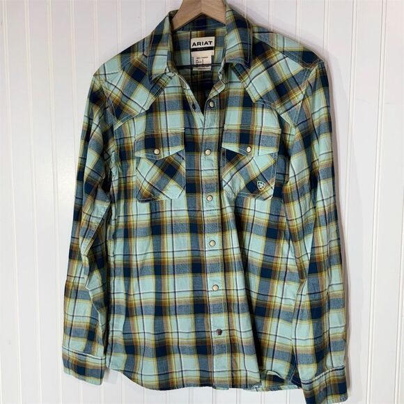 Ariat Habney Retro Fit Snap Shirt M Plaid Western Pearl Snap Rodeo Cowboy Core - Picture 2 of 9